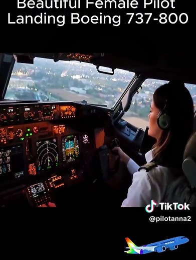 Beautiful Female Pilot Landing Boeing 737