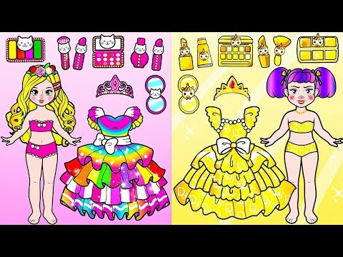 💖Paper DIY💖 Pink VS Yellow Barbie Makeup & Dress Up Challenge - Barbie Transformation Handmade