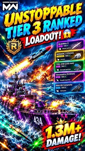 1.3M+ DAMAGE BUILD! 😱 | Modern Warships Tier 3 Ranked #modernwarships #mw #shorts