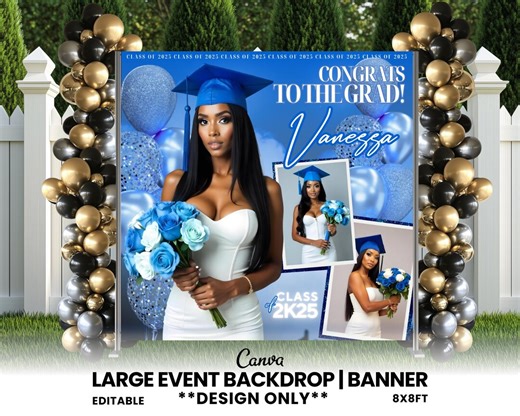 Graduation Banner, Grad Party Decor, Graduation Party Backdrop, Graduation Event, 2025 Grad Party, Class of 2025 Senior Event, DIY Canva - Etsy