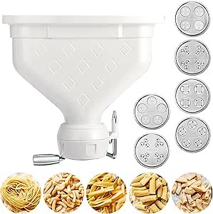 6-Piece Pasta Attachment for Kitchenaid Stand Mixer, Home made Pasta Press Attachment with 2 Feed Port