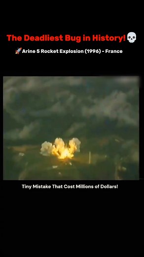 Prishu Gawalia on Instagram: "What Happened? The guidance system tried to convert a 64-bit floating-point number into a 16-bit integer, causing an integer overflow. This triggered a system crash, leading to the rocket self-destructing mid-air! A tiny coding mistake can lead to massive destruction and millions in losses! #rocket #science #programming #code #history #space #explore #arine #bug #prishu #happycoding #happycodingwithprishu"