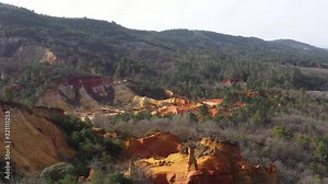 Rustrel mountains red soil and forest landscape aerial Colorado Provencal