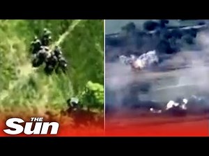 Ukrainian tank brigade take out fleeing Russian soldiers in trenches