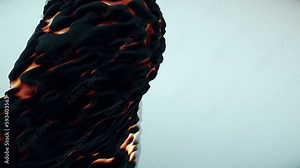 3D render of slow motion a huge twisted object with displacement of surface in abstract environment, fogged background, 4K abstract animation