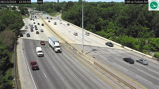 Truck driving in reverse on I-90 near Cleveland captured by traffic cam