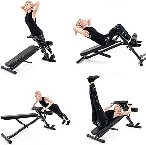Vanswe Adjustable Ab Bench Multi-Functional Weight Bench for Full Body Workout All-in-One with Hyper Back Extension Machine Sit up Bench Roman Chair Flat Bench Decline Bench for Commercial Home Gym