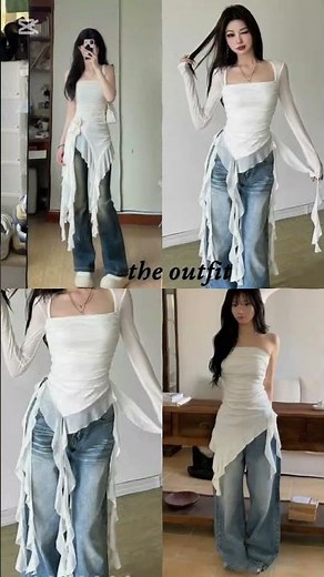 White Ruffled Top Outfit Ideas 🤍✨ | Feminine & Chic Looks #WhiteTopOutfit #RuffleTop #shorts