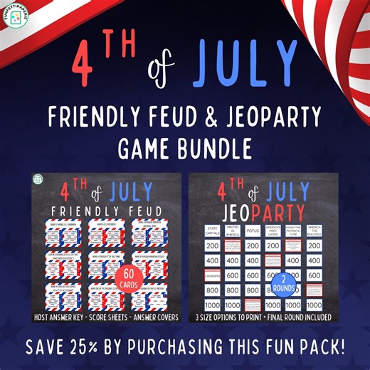 4th of July Friendly Feud & Jeoparty Game Bundle | Printable July Fourth Party Games | Kids, Adults, Family, Classroom | America 250 - Etsy