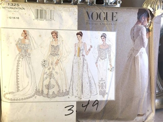Vogue 1325 Bridal Wedding Dress Sewing Pattern 1990s UNCUT - Etsy Australia