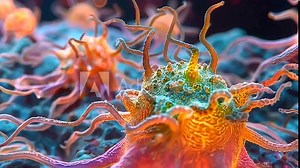 Coral polyps engage in their natural behavior within a lively reef, showcasing vibrant colors and intricate structures under the sea Stock Video