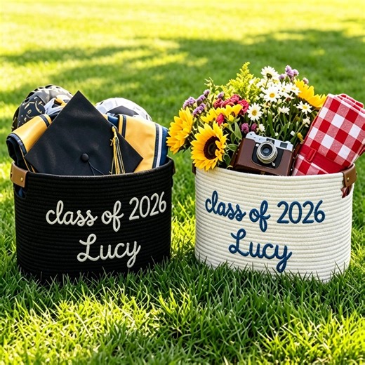Personalized Graduation Gift Basket, Embroidered Name Cotton Tote, Class of 2026 Sign, High School College Party Decor, Teacher Appreciation - Etsy