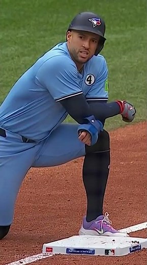 George Springer tagged out after jumping up off the bag 🤯 #Athletics #BlueJays #MLB #Blooper