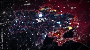 Animation of Map of the Russian Invasion of Ukraine. Russia Bombing Ukrainian Cities Mariupol, Kyiv. Terrorism. Genocide. Humanitarian Catastrophe. Hybrid War in Ukraine. NATO Close the Sky. Missiles