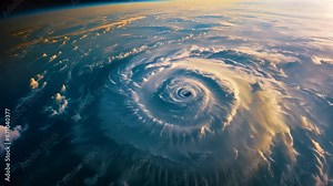 A powerful cyclone forms in the sky above the ocean, showcasing the intensity of the weather phenomenon, A cyclone developing over the ocean, view from space