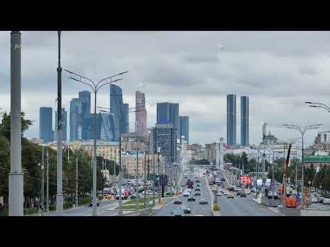 Moscow, Russia - August 17, 2025: Moscow City skyline with modern skyscrapers and busy urban highway