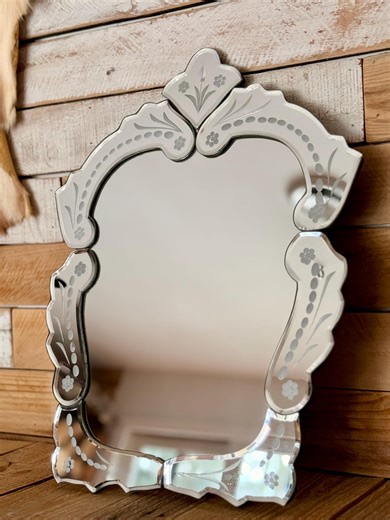 Vintage Venetian Ornate Etched Floral Mirror / Wall Hang Art/ Engraved Beveled Glass Italian Style 19.5”x 15.5” - Etsy