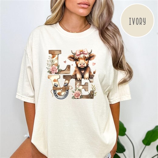 Cow Floral LOVE T-shirt | Cute Farm Animal Graphic Tee - Etsy