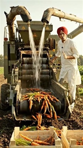 Carrot Harvesting Machine 😳 Wash + Sort + Collect #shorts #farming
