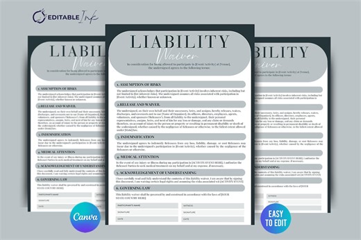 Liability Waiver Form Template, Canva Design (digital Download) - Etsy