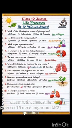 Class 10 Science 2026 💥 Life Processes MCQs 🔥 1 Minute में पूरा Chapter Revision! 🚀