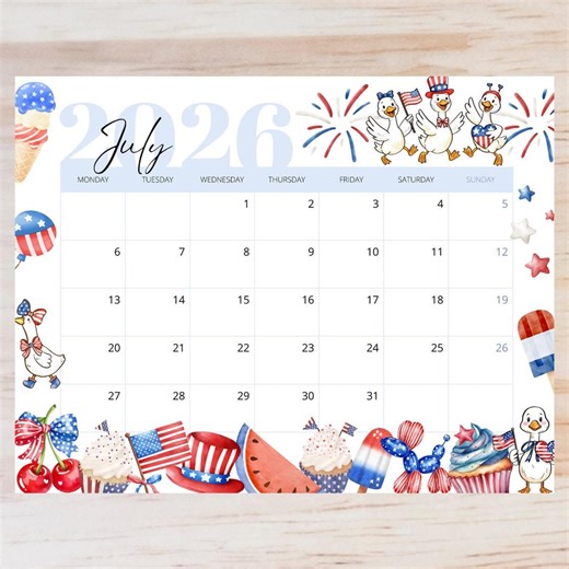 Editable July 2026 Calendar | Patriotic Planner Printable (digital Download) - Etsy