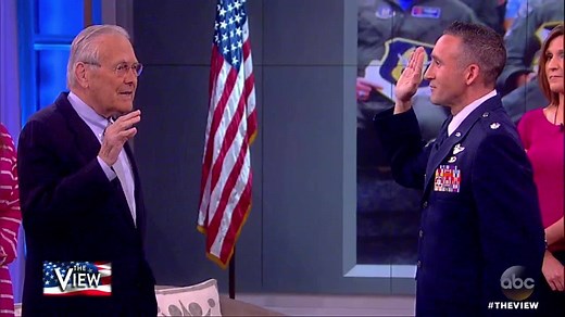 115K views · 1.2K reactions | HEARTWARMING SURPRISE FOR DESERVING AIRMAN: Former Secretary of Defense Donald Rumsfeld honors Major Thomas Lessner with a promotion to lieutenant colonel, with the help of Lessner's family and team. | The View | Facebook
