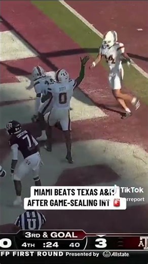Miami game winning interception vs Texas A&M