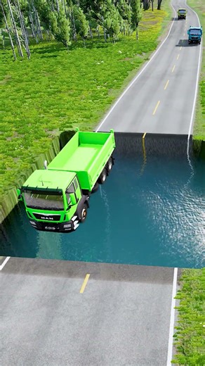 Dump truck vs huge water pit #137 | #carsvswaterpit #doubleflatbedtrailertruckvsspeedbumps