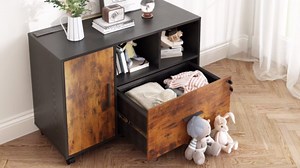 DEVAISE File Cabinet with Charging Station, 1 Drawer Rolling File Cabinet, Locking Filing Cabinet for Home Office, Wood Printer Stand with Storage, Rustic Brown