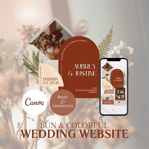 Fun and Colorful Wedding Website: Rust and Terracota - Etsy