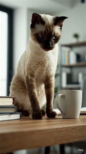 A mischievous cat knocking things off a table