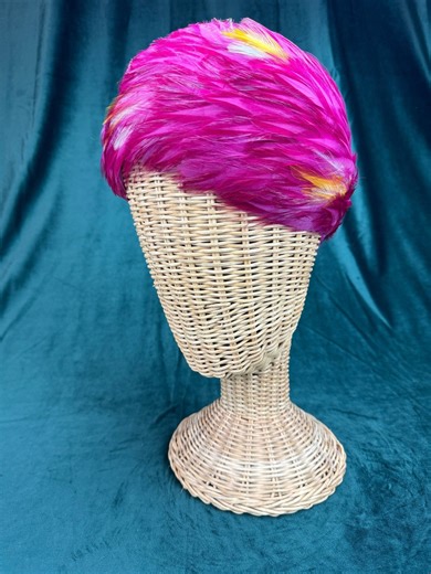 1950's Pink Feather Ladies Pillbox Hat. Barbie Pink Feathers Drape the Hat. - Etsy