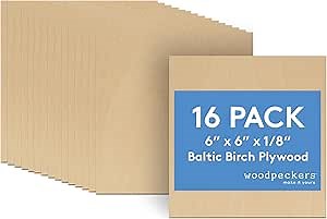 Amazon.com: Baltic Birch Plywood, 3 mm 1/8 x 6 x 6 Inch Craft Wood, Pack of 16 B/BB Grade Baltic Birch Sheets, Perfect for Laser, CNC Cutting and Wood Burning, by Woodpeckers : Tools & Home Improvement