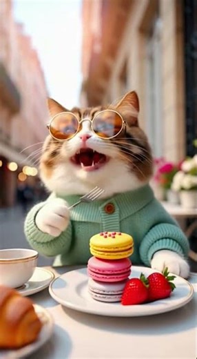 This Cat's Parisian Macaron Feast! 🐾🇫🇷