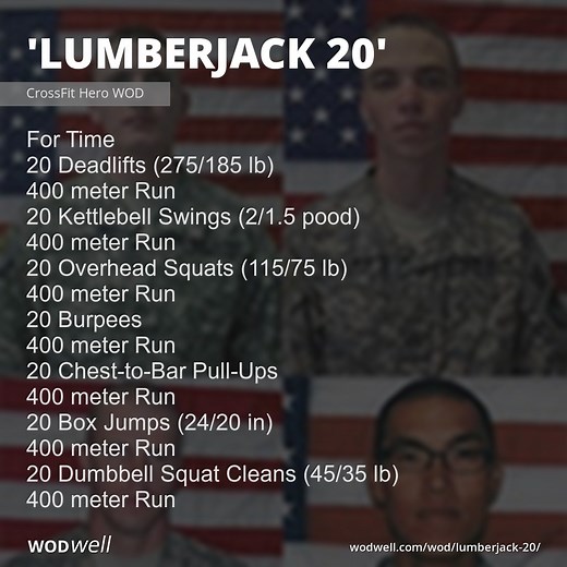 "Lumberjack 20" Workout, CrossFit Hero WOD | WODwell