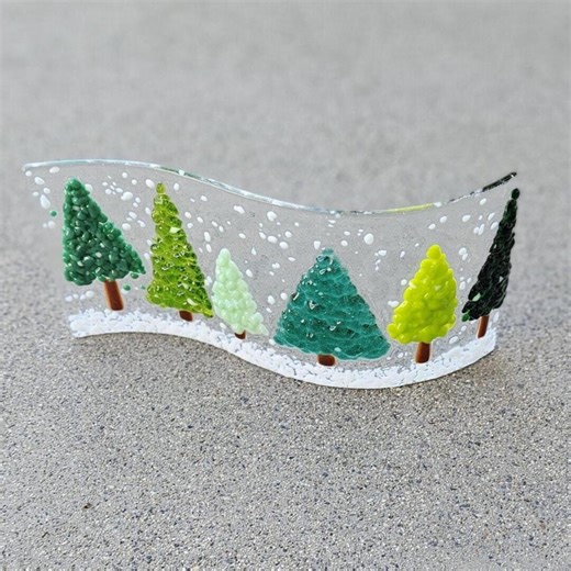Fused Crushed Glass Winter Tree Suncatcher: Backlit Snow Scene ~ Winter Holiday Decor ~ FREE SHIPPING - Etsy