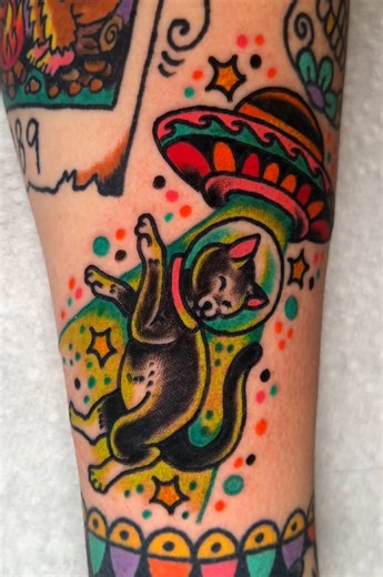 Space Kitty Tattoo Design Ideas