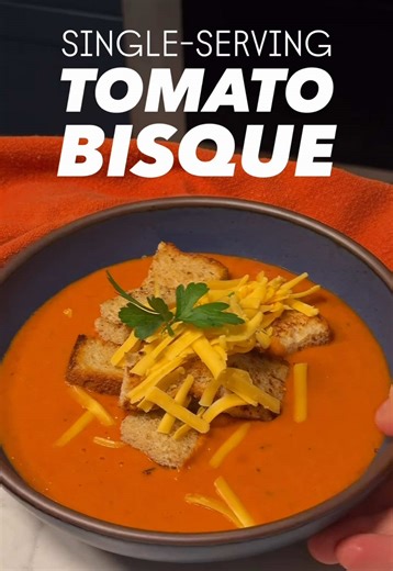 The easiest single-serving tomato bisque you'll ever make only takes 20 minutes. It’s perfect for cold weather, but honestly, I enjoy soups in hot weather too. So just give it to me YEAR ROUND! Ingredients: 1 can tomato sauce · 1/2 cup white beans · 1/2 cup broth · 2–3 tbsp heavy cream · 1 tbsp tomato paste · 1 tbsp oil · 1/4 cup onions · 3 garlic cloves, chopped · 1 tsp paprika · salt & pepper to taste Instructions: 1. Heat olive oil in a small saucepan over medium. Add onion with salt and pepp