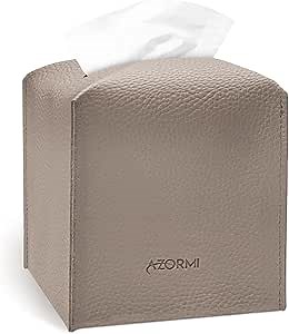 Tissue Box Cover Holder, PU Leather Tissue Box Cover Square with Bottom Belt, Cube Tissue Holder for Bathroom, Modern Organizer for Car, Office, Tabletop (Deep Lotus Root)