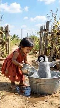 small girl and emperor penguin hearttouching story #ai #baby