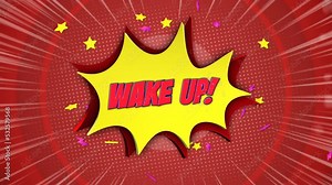 WAKE UP Comic Text Animation, with Alpha Matte, Loop, 4k