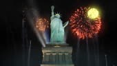 Statue or Liberty as part of a celebration. Fireworks go off in the...