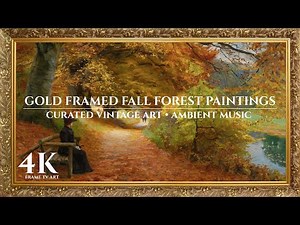 Gold Framed Vintage Fall Forest Path | 4K Frame TV Art with Music | Autumn Landscape Paintings