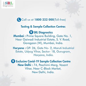 2.8K views · 44 reactions | COVID-19 testing now available at SRL Diagnostics, one of the few private labs selected by ICMR to conduct the test in India. Call us at 1800 222 000. Walk in to our Lab at Goregaon (W), Mumbai, and Gurugram (Haryana). For more information visit us at - Srlworld.com/covid-19 #NovelCoronavirusTesting #COVID19Testing #COVID19 #Coronavirus #Healthcare #SRLDiagnostics | Agilus Diagnostics | Facebook