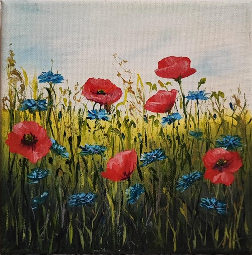 Poppy Field Oil Painting – Original Floral Landscape, 8x8 Inch Canvas Art - Etsy