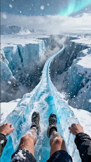 POV Sliding Down an Epic Ice Slide Into a Frozen Lake ❄️