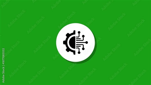 Digital technology and engineering gear animation on a vibrant green screen background, featuring dynamic motion and modern design