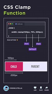 40K views · 597 reactions | CSS Clamp() Function clamp() is particularly useful for creating responsive designs clamp is a CSS function that allows you to create flexible and responsive designs by specifying a value that falls within a specified range. Basic Syntax - child { width: clamp(100px, 75%, 200px);} | Unique Ideas | Facebook
