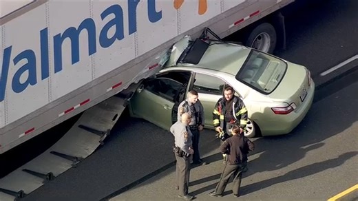 Vehicle stuck under tractor-trailer on I-476 south in Delaware County
